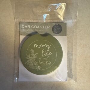 Green Car Coaster with 'Mom Life' Design